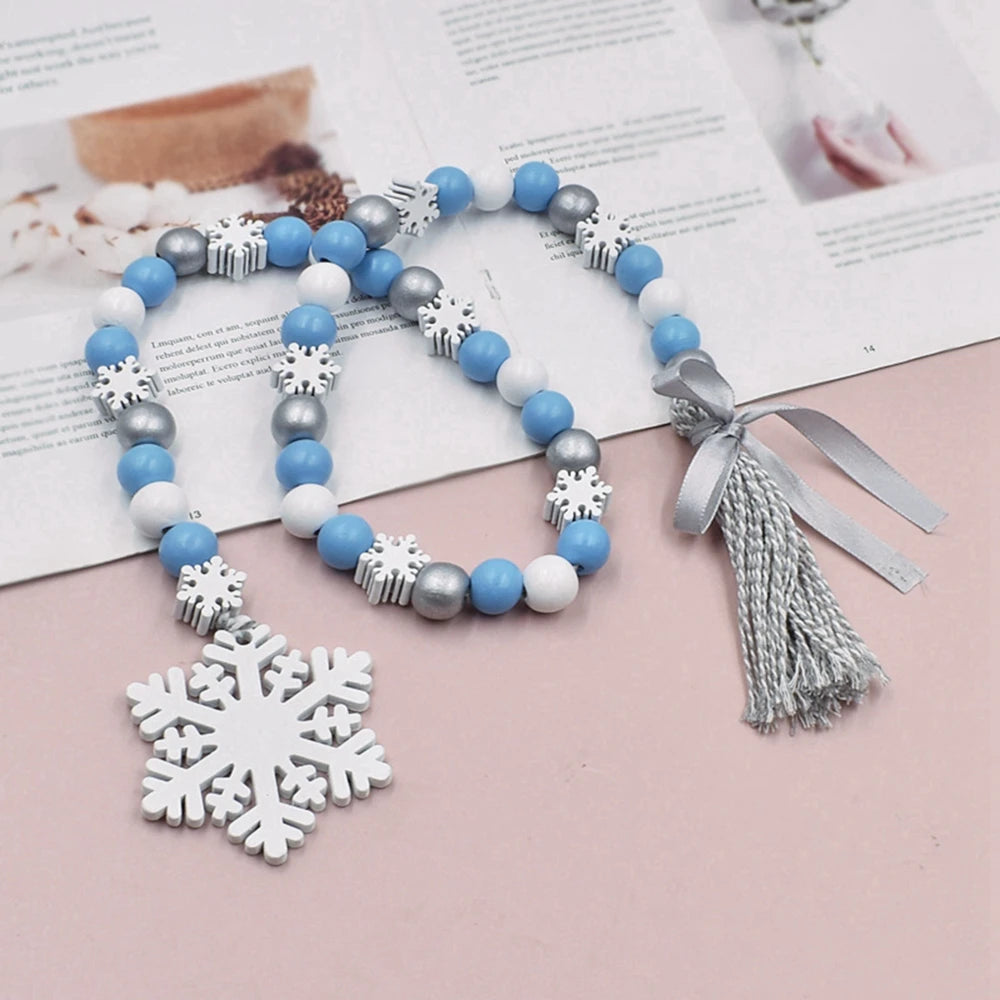 DIY Christmas Wooden Tassel Beads Garland With Wooden Snowflake Car Pendant Wall Hanging Ornaments Crafts Christmas Decoration