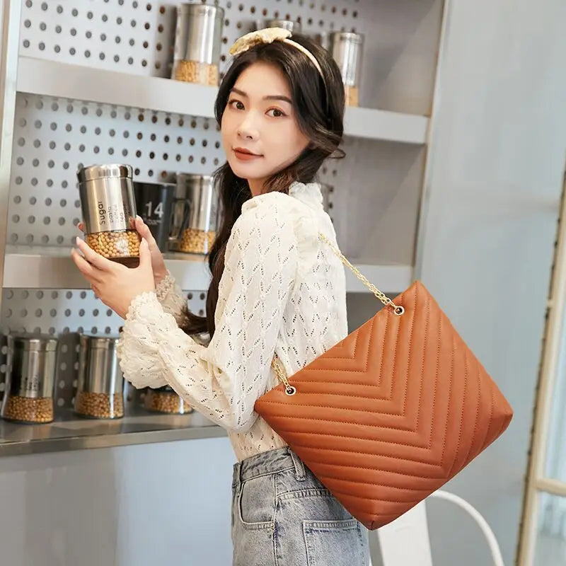 Hemasa  Shopping Bag Large Capacity Shoulder Bags High Quality Pu Leather Handbag