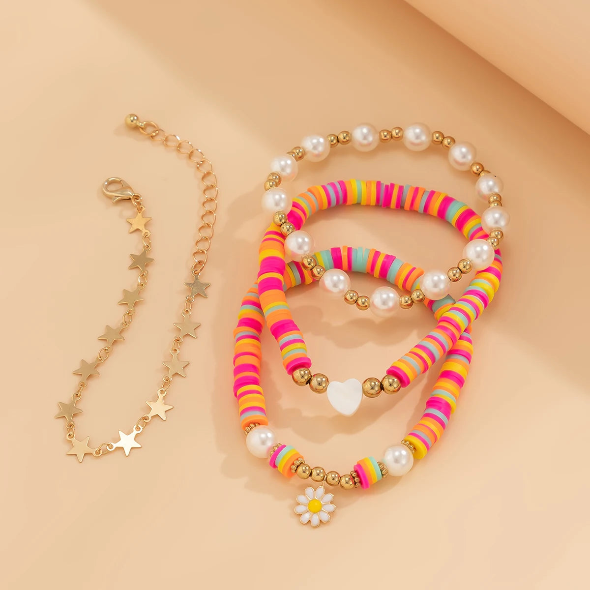 Hemasa   Mixed Color Soft Polymer Clay Beads Flat Round Bracelet