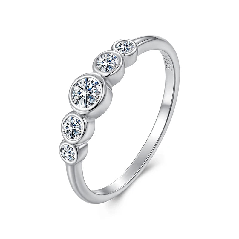 Tejesa Classic 925 Sterling Silver Moissanite Ring, Five Stones Bezel Setting Moissanite Ring for Women Engagement Jewelry Gift