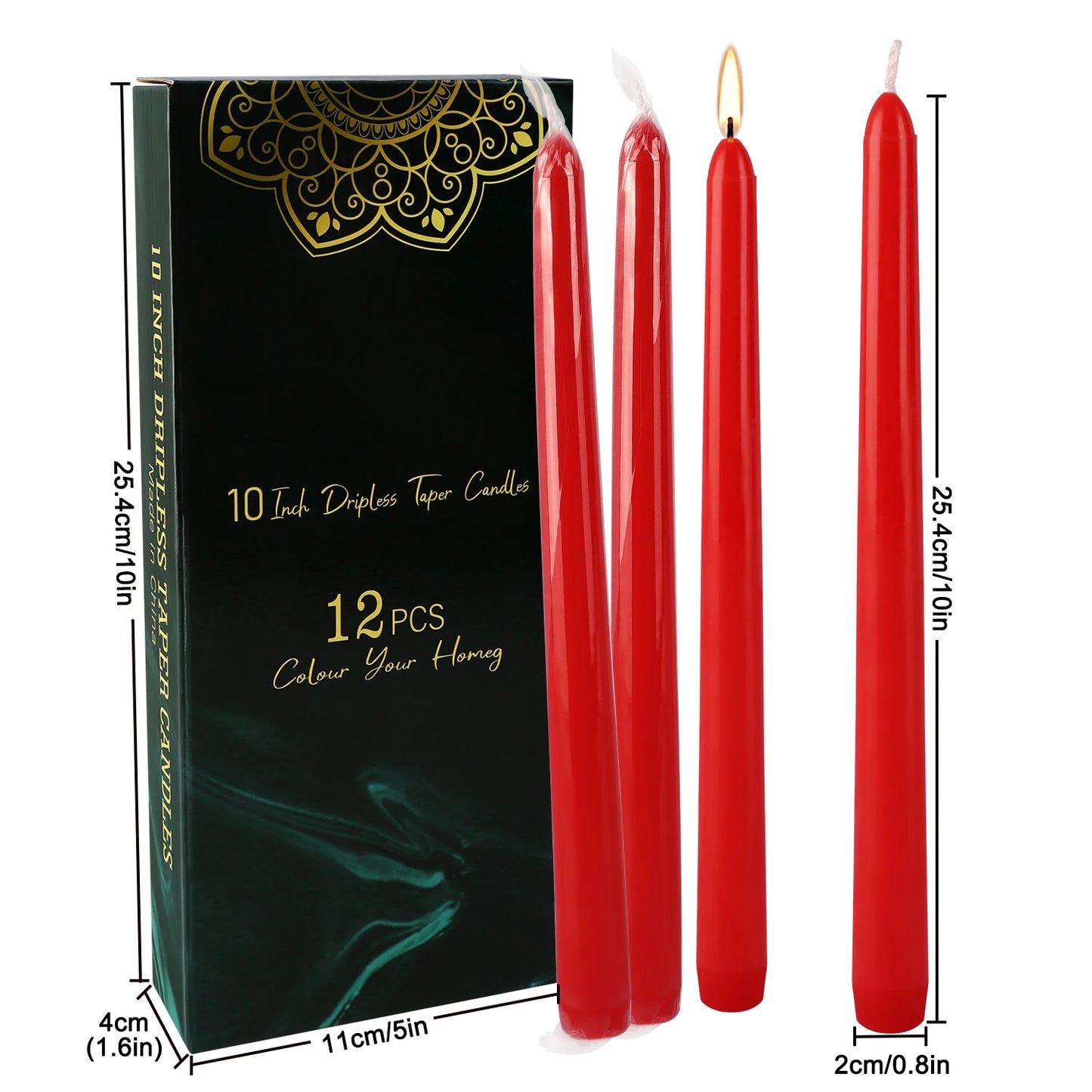 Hemasa  12 Pieces of 10inch Red Wax, Drip-Free, Smoke-Free, Fragrance-Free, Home Dinner Candles, Hand-Pulled, High-Quality, Suitable for Church, Family, Wedding, Party, Seasonal Celebrations, Emergency Situations and Home Decorations