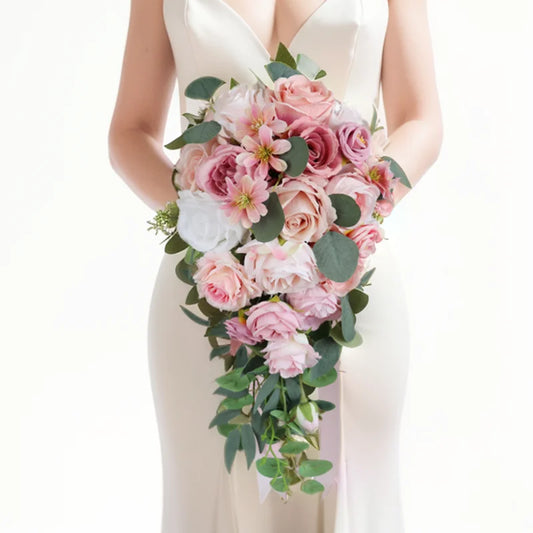 Tejesa Rustic Cascading Wedding Bouquets for Bride /Artificial Flower Waterfall Bridal Bouquet for Wedding