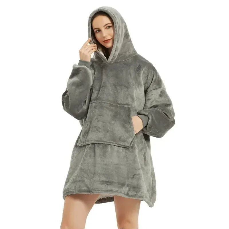 Winter Hoodies Sweatshirt Women Men Pullover Fleece Giant TV Oversized Blanket with Sleeves Robe Wearable Blankets