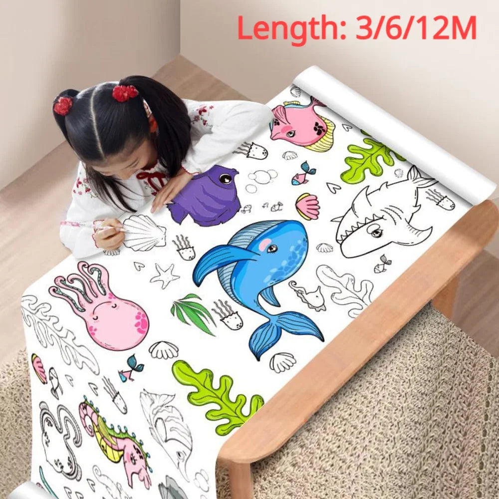 Hemasa 12/6/3M Children's Drawing Roll DIY Graffiti Scroll Color Filling Paper Painting Coloring Paper Roll for Kids Educational Toys
