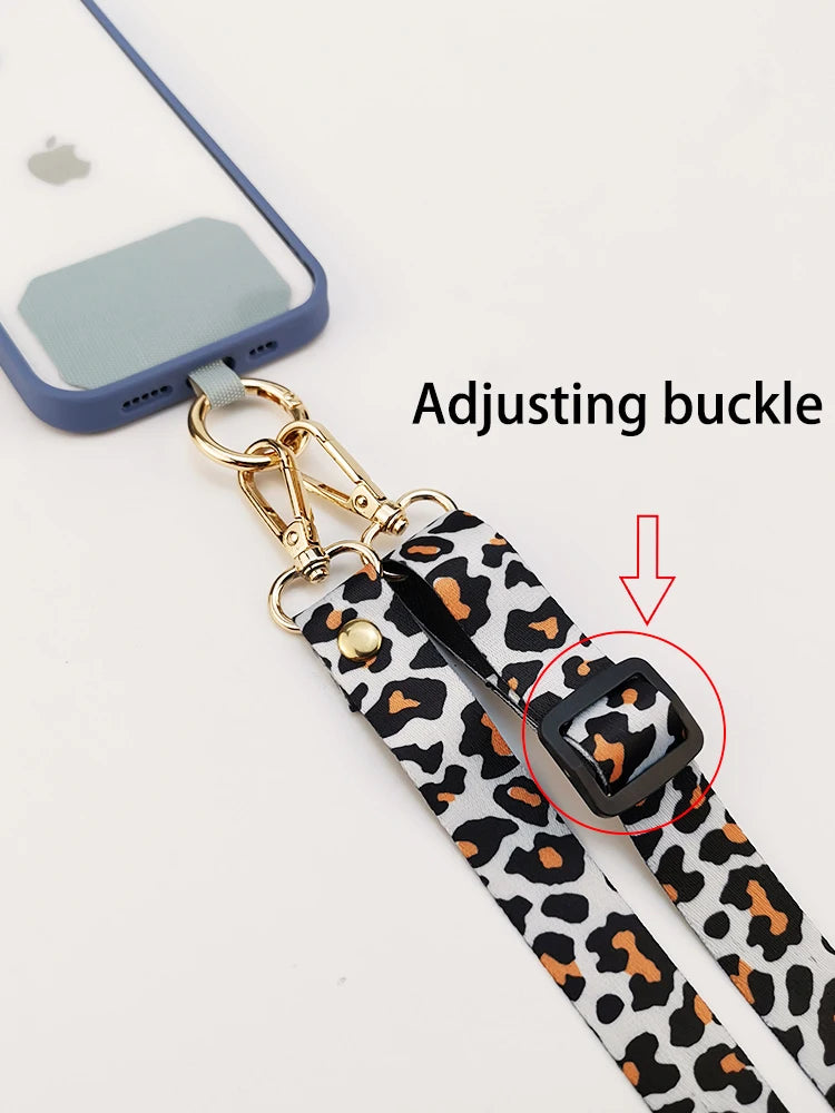 Tejesa Leopard Print Crossbody Cell Phone Lanyard Strap Neck Cord Mobile phone Lanyards Chain With Universal Gasket for All Phone Case
