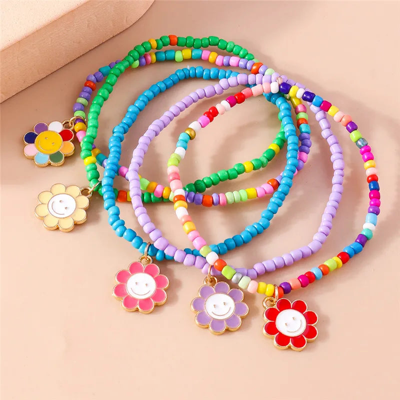Bohemia Multilayer Colorful Beaded Bracelets Set For Women Heart Shell Flower Butterfly Charms Bracelet Summer Jewelry Gifts