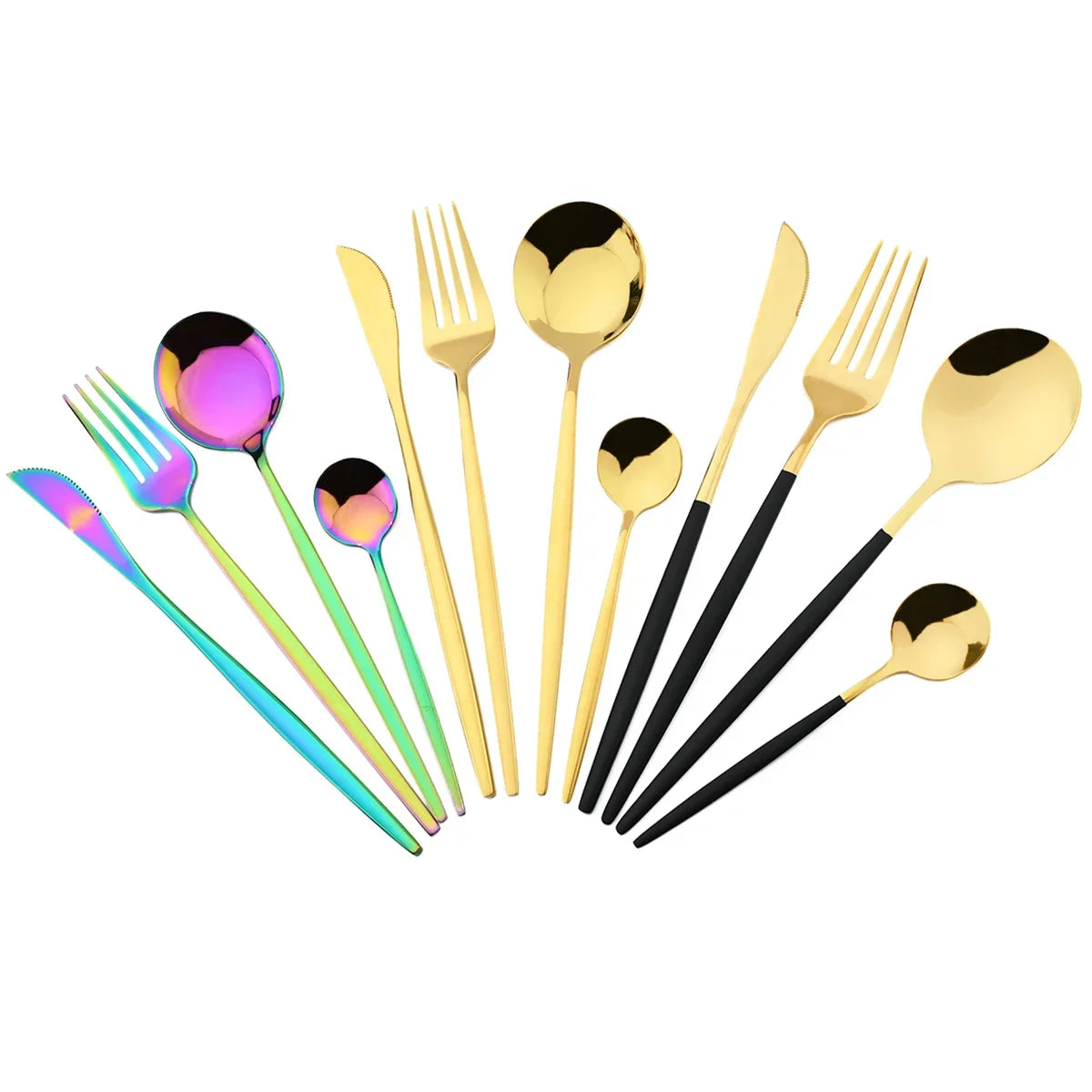 Hemasa 6Pcs  Western Stainless Steel Cutlery Set  Gold Ladle Spoon Dinnerware Dinner Spoon Soup Spoon Tableware Kitchen Silverware Set