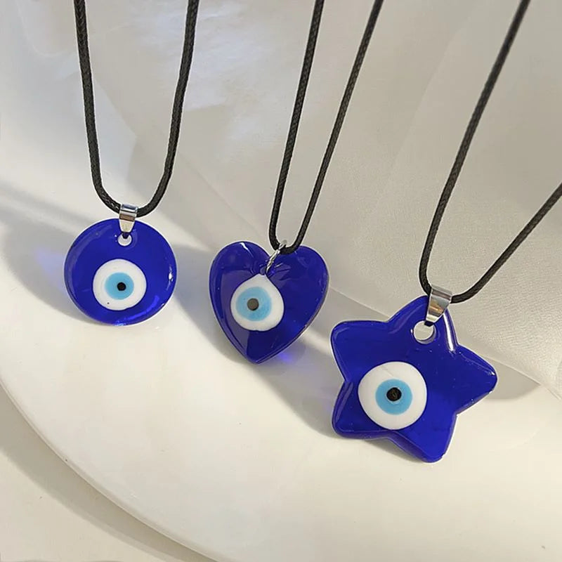 Evil Eye Necklace 30mm 40mm Turkish Round Red Pink Blue White Glass Eyes Lucky Pendant Leather Rope Necklace Unisex Jewelry Gift