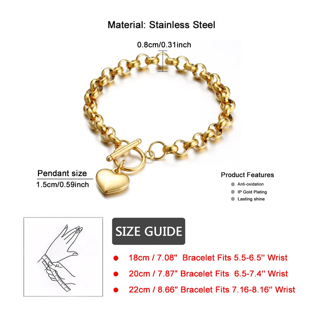 Tejesa Stainless Steel Keel Chain Puff Heart Charms  with  Toggle Bracelets