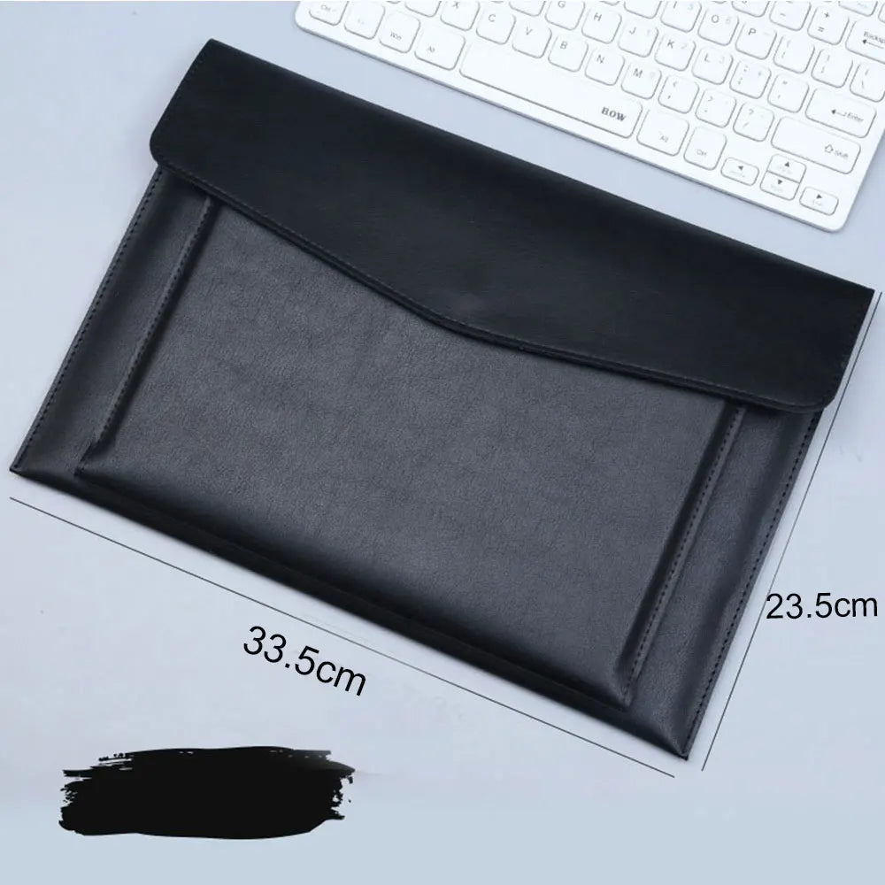 A4 Leather File Folder Large Capacity Document Bag Business Briefcase Magnetic Button Waterproof Laptop Cases Office Organizer