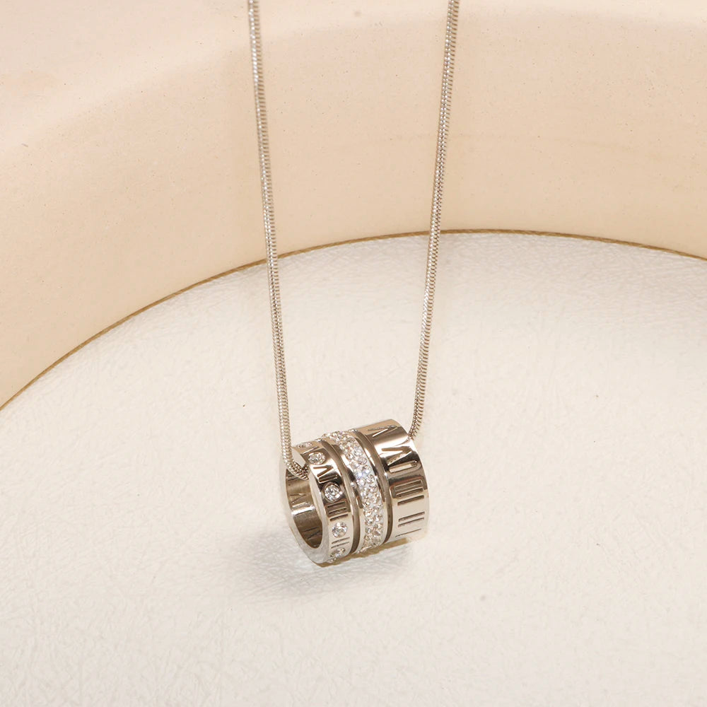 Hemasa  Zircon Three Layers Pendant Necklace Stainless Steel Necklaces for Woman