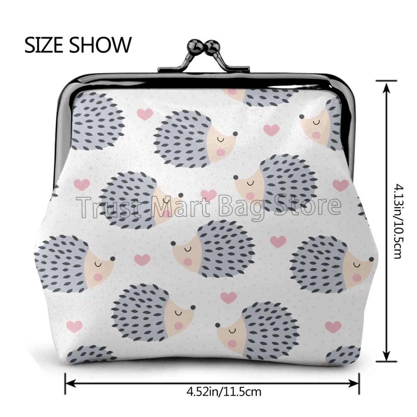 Hemasa Cute Hedgehog Love Pattern Mini Leather Coin Purse /Closure Buckle Wallet for Women Gifts