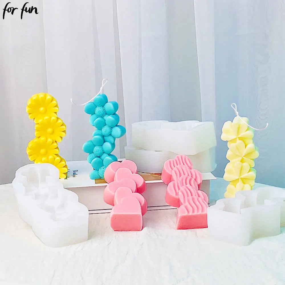 For fun Stacks of Love Sun flower Silicone Candle Mold DIY Four Leaf Clover Daisy Candle Making Soap Resin Mold Gifts Home Decor
