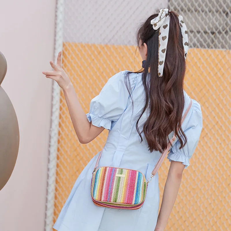 Trendy Ladies Straw Woven Bag Fashion Knitting Beach Bag Summer Travel Purse Handbag Ethnic Style Female Shoulder Crossbody Bags