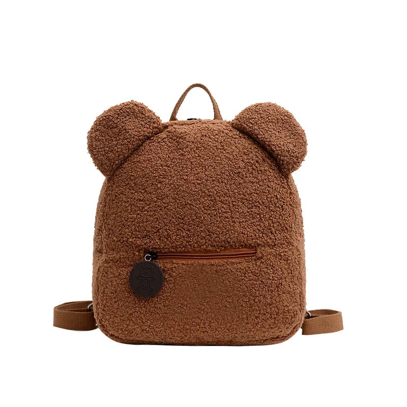 Womens Girls Cute Bear Pattern Backpack Plush Toddler Bag for Children Small Casual Shoulder Daypack