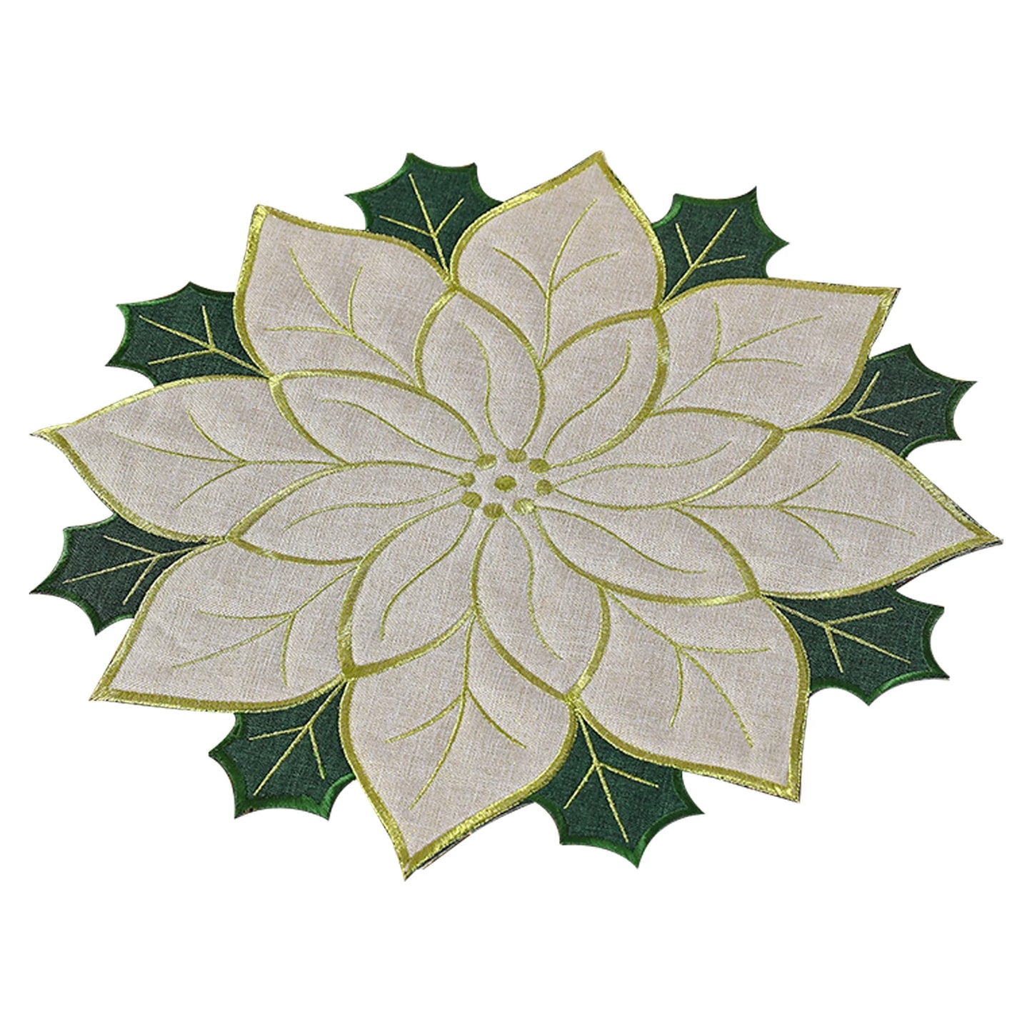 Poinsettia Table Runner Christmas Placemat Insulation Pad Holly Leaf Mat Versatile Gift Scald Proof Red Fruits Linen Plus Sponge