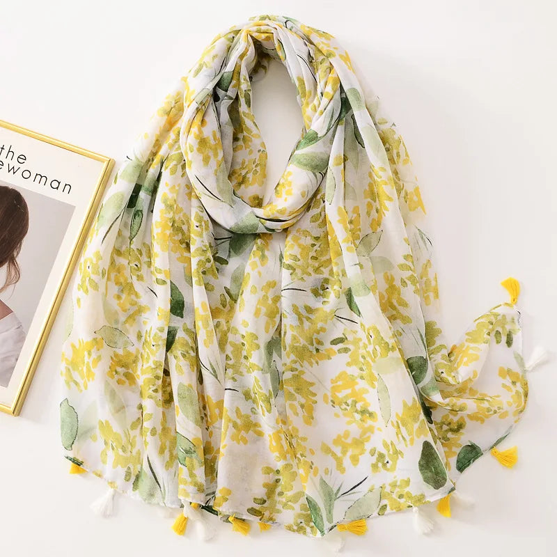 Tejesa Woman Shawl Fashion Design Tassel Cotton Scarf  /Floral Print Ladies Scarves