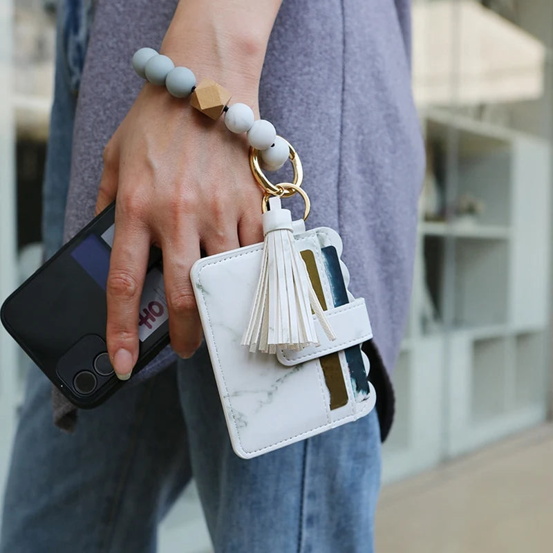 Hemasa Green Colour Wristlet Keychain Bracelet Credit Card Holder Wallet Key Ring  For Women