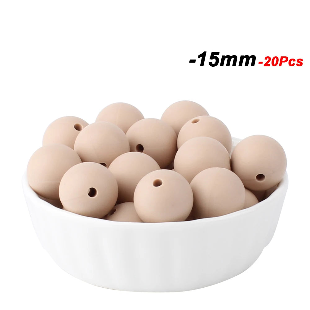 20pcs 15mm Baby Round Silicone Beads Food Grade DIY Teethers Toys Nipple Holder Pacifier Chain BPA Free Silicone Teething Beads