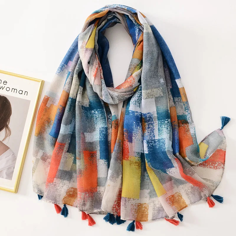Tejesa Woman Shawl Fashion Design Tassel Cotton Scarf  /Floral Print Ladies Scarves