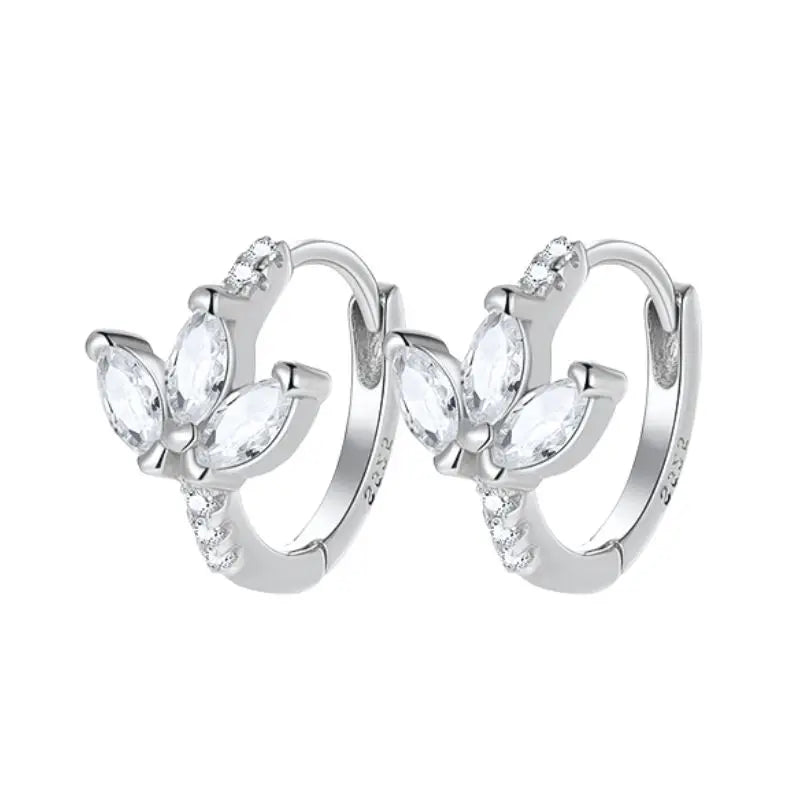 Hemasa 925 Sterling Silver Ear Buckles Fashion Hoop Earrings /White Crystal Luxury Women's Earrings Wedding Women's Jewelry Premium Gift