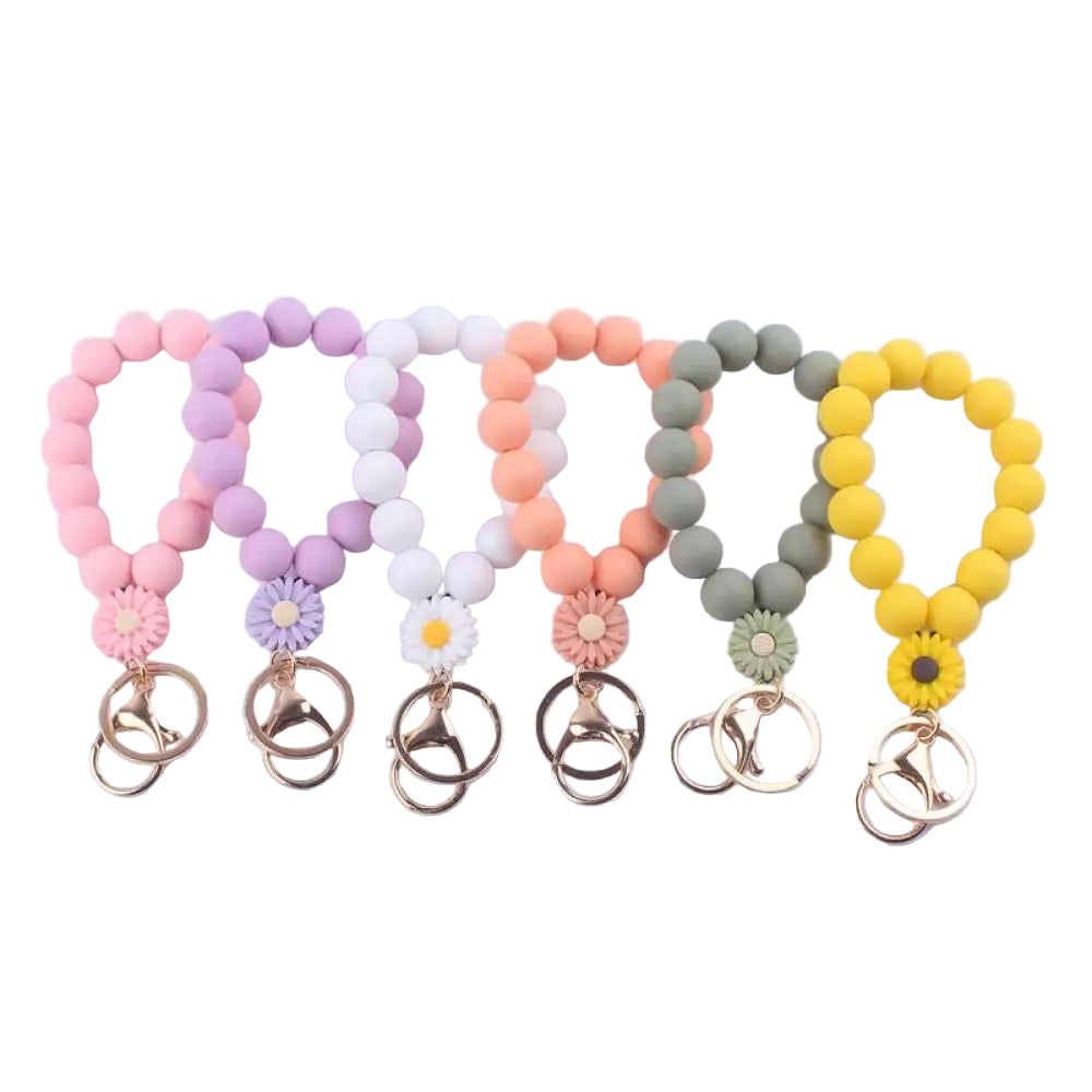 Hemasa Silicone Beads with Daisy  Flower  Keychain /Wristlet Keyring For Women /Girl Bag Car Key Chain