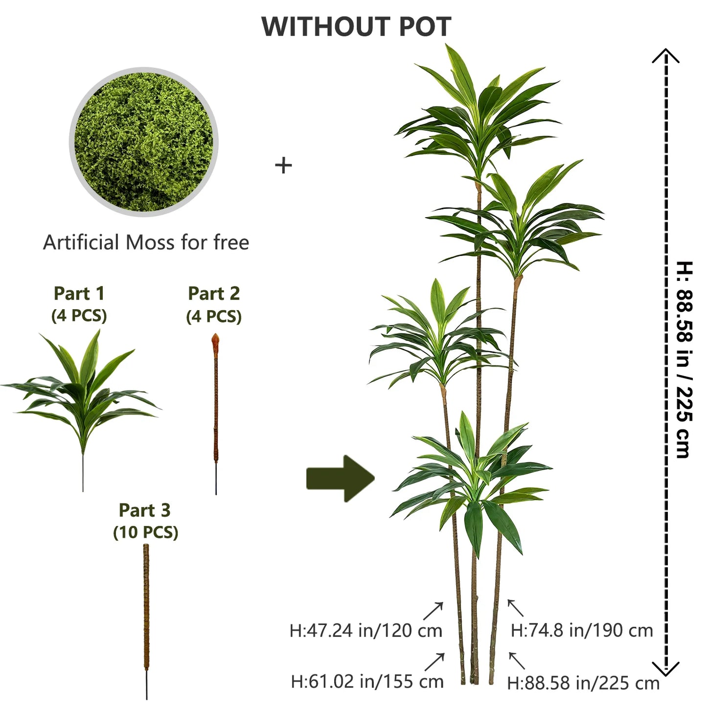 Tejesa 50-225CM Artificial green Dracaena plant tree indoor outdoor ornament fake plant for Home garden Room wedding decor halloween