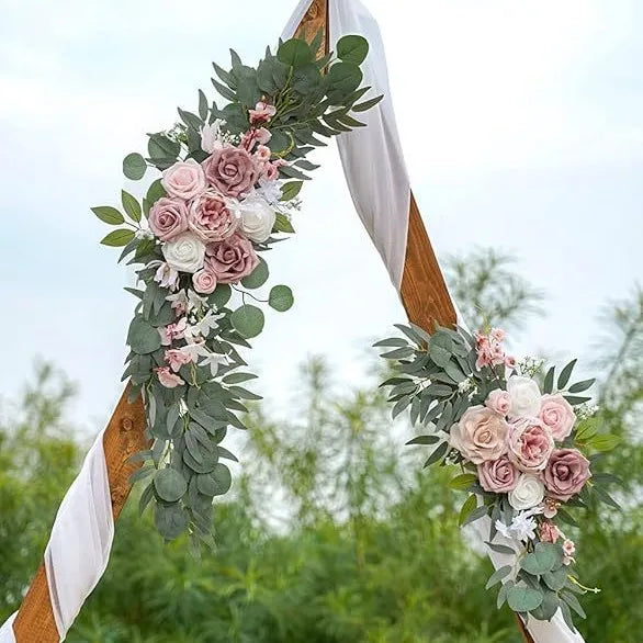 2PCS/set Artificial Wedding Arch Flowers Kit Boho Dusty Rose Blue Eucalyptus Garland Drapes for Wedding Decorations Welcome Sign