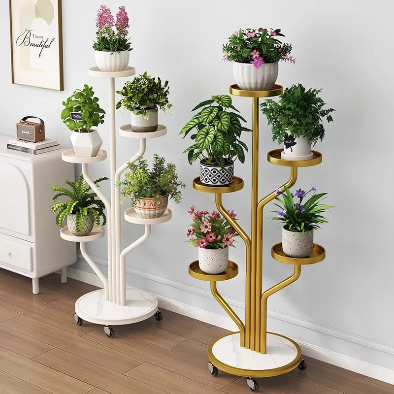 Wrought iron flower stand Plant stand Indoor living room Balcony Flower pot Green Luo stand Movable multi-layer metal flower