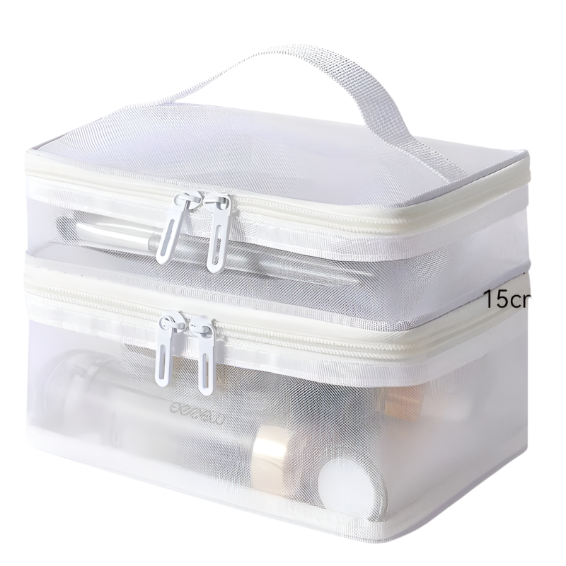 Hemasa Double Layer Mesh Cosmetic Bag  for Women/ Portable Make Up Case Big Capacity Travel Zipper Makeup Organizer Toiletry Storage Box