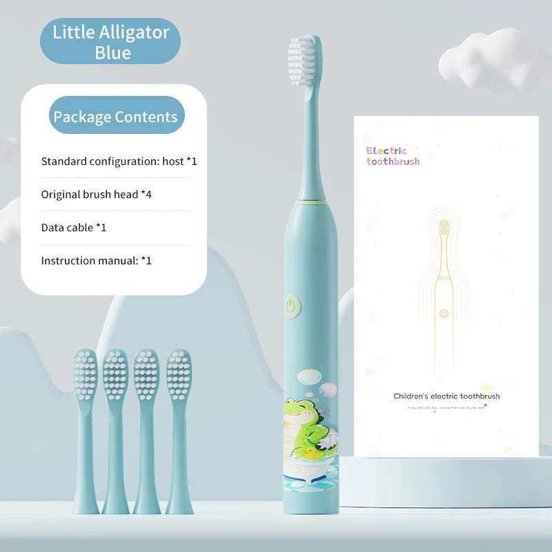 Kid's Electric Toothbrush With Replacement Heads Color Cartoon Soft Hair Cleaning Children Brush Rechargeable Sonic Toothbrush