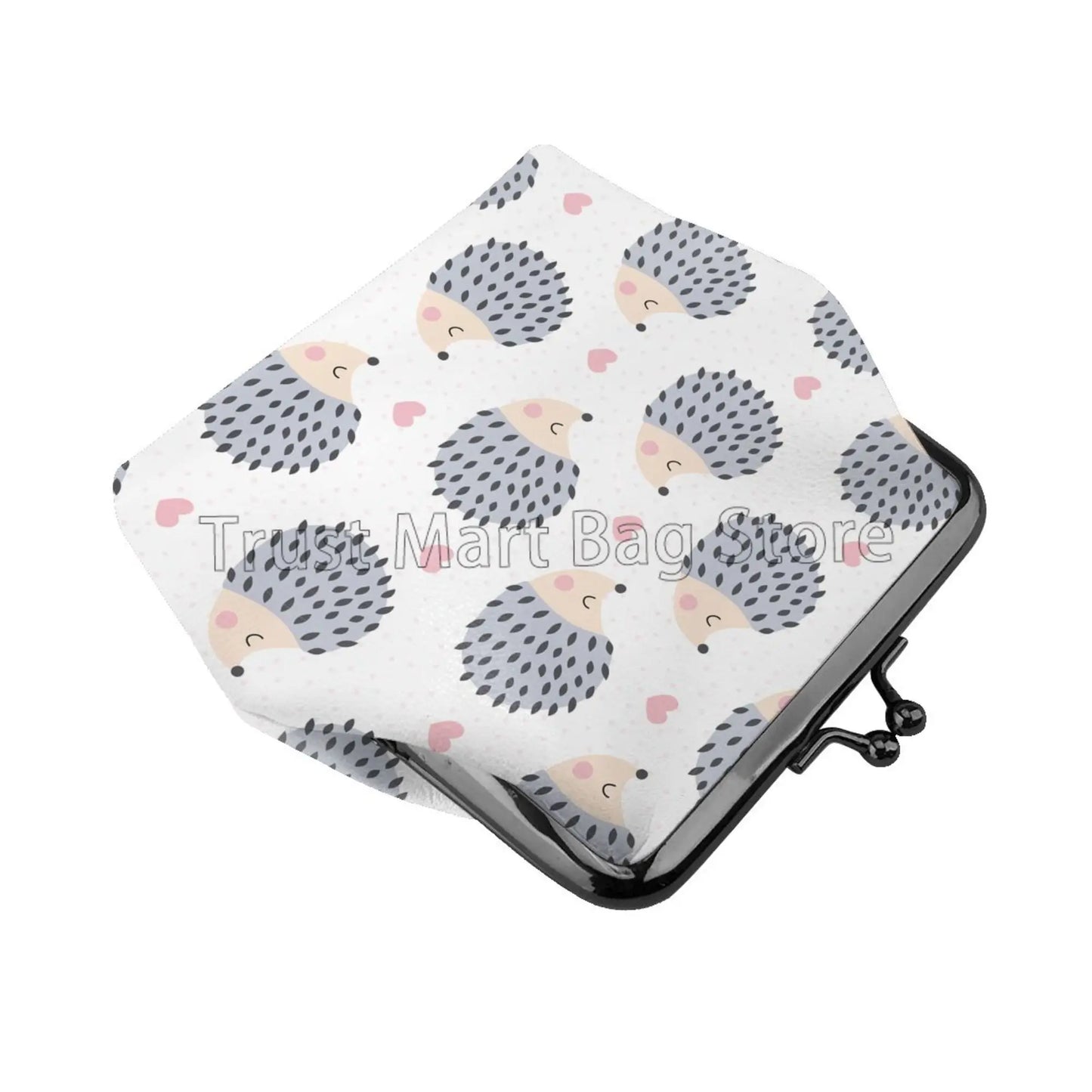 Hemasa Cute Hedgehog Love Pattern Mini Leather Coin Purse /Closure Buckle Wallet for Women Gifts