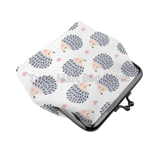Hemasa Cute Hedgehog Love Pattern Mini Leather Coin Purse /Closure Buckle Wallet for Women Gifts
