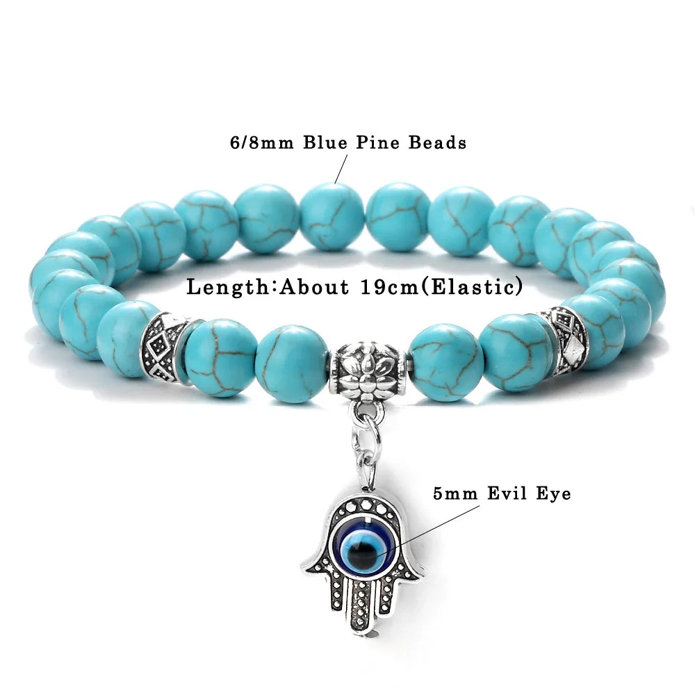 6 8mm Blue Natural Stone Bracelets Women Classic Owl Beaded Charm Yoga Bracelets Bangles Couple Wristband Jewelry Gifts Pulsrea