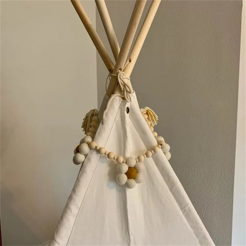 Bohemian Wool Felt Daisy Flower String Wooden Beads Garlands Baby Kids Room Wall Hanging Home Decor Nursery Decor Photo Props