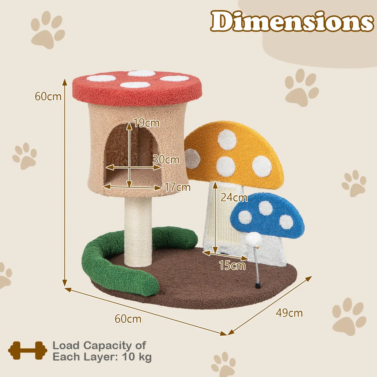 DORTALA 4-In-1 Cat Tree Mushroom Cat Tower Wooden Cat Activity Center Climbing Stand