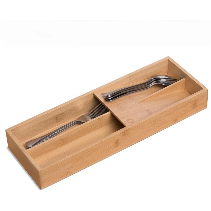 Tejesa Bamboo Silverware Drawer Organizer, Kitchen Small Silverware Organizer, Utensil Tray Holder, Cutlery Tray for Spoons, Forks