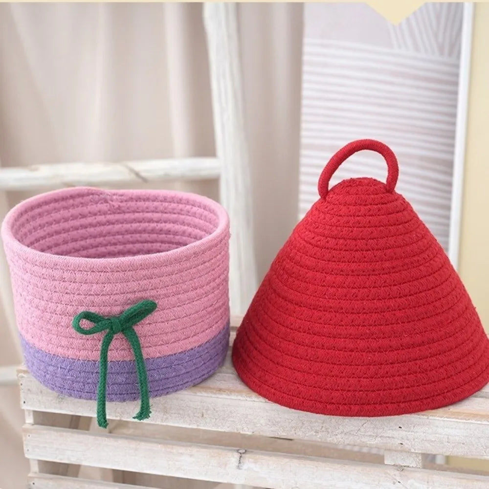 Tejesa Gift Cotton Rope Woven Storage Basket House Shape Ins Style Desk Organizer Handwoven Sundries Container Box Bedroom Decor