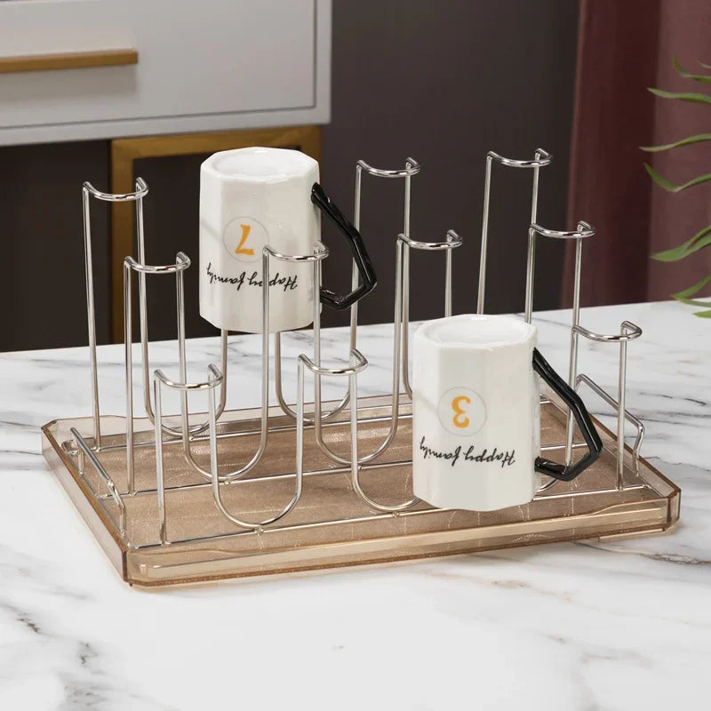 Stainless Steel Cup Tray, Inverted Hanging Rack, 8 Cup and 12 Cup Drain Rack, Home and Office Use, Durable Organizer