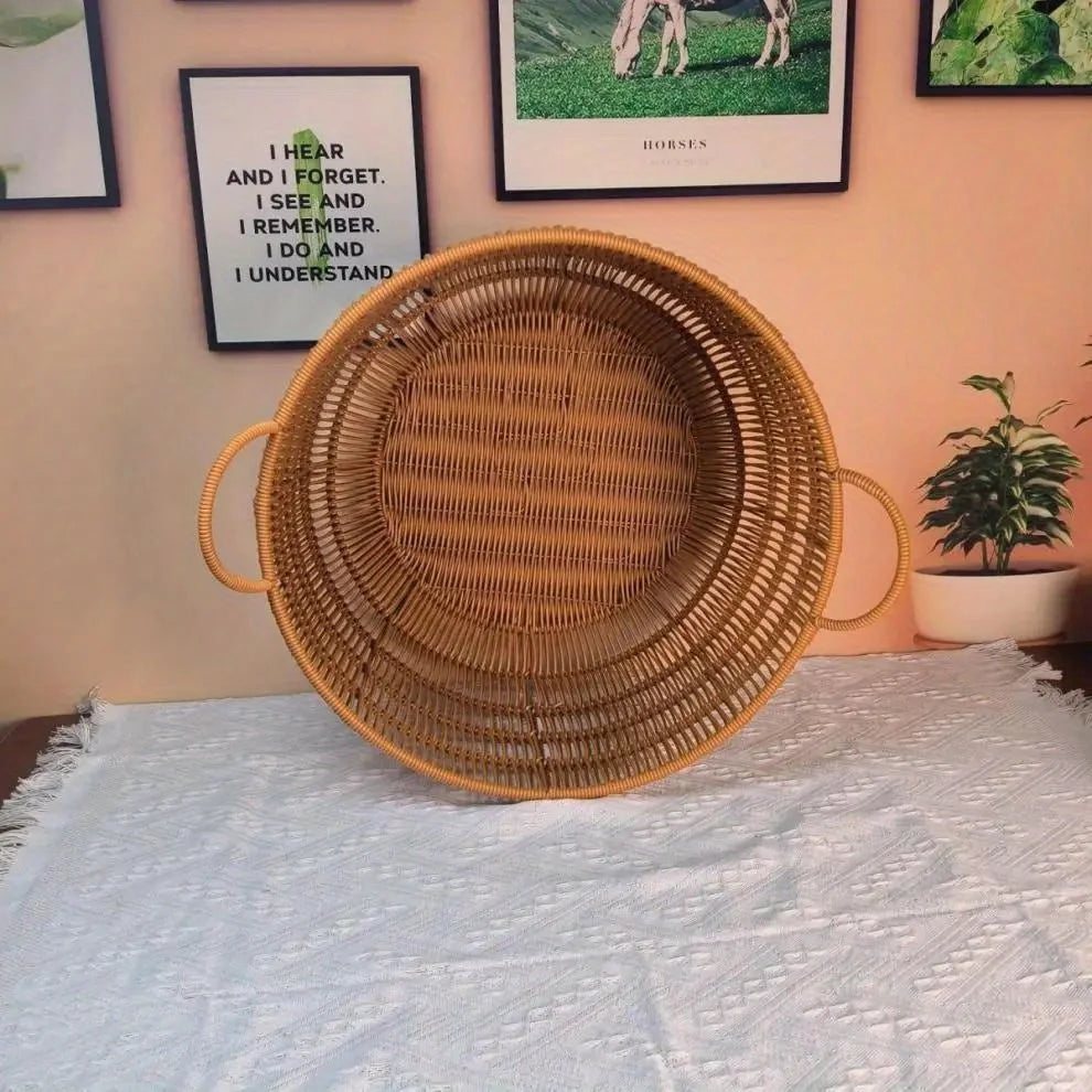 Farmhouse Style Laundry Hamper - Large Rattan Basket, Sturdy & Durable. Perfect for Bathroom, Bedroom, Kitchen Storage.