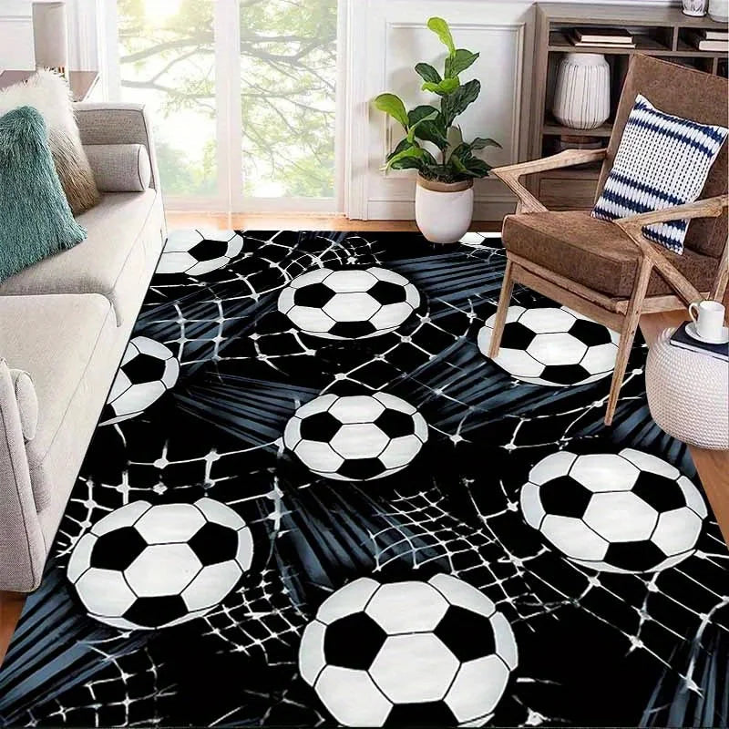 Hemasa Soccer-Themed Area Mat / Soccer Balls Design  Mat for  Porch / Home /Decor