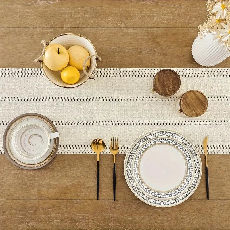 Tejesa Cotton Linen Table Runner Bohemia Solid Table Flag with tassels for Wedding Home Dining