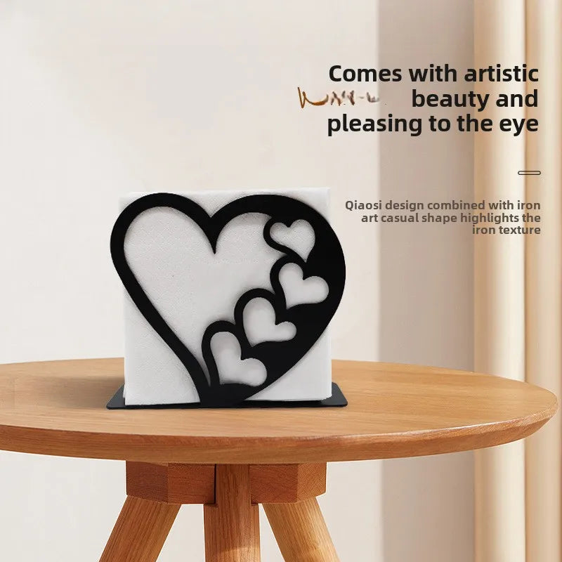Tejesa 1Pc Large Iron Art Napkin Holder for Hotel Restaurant Creative Heart-shaped Desktop Storage Rack for Cafe and Home Use Tissue Box