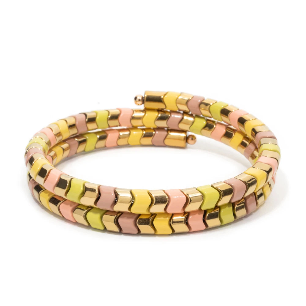 Tejesa 5X6mm  Enamel Colorful  Circle Tube Beads Bangle Bracelet  For Women
