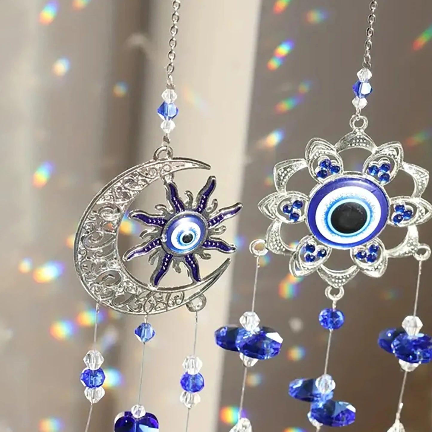 1Pc Evil Eye Moon Tree of Life Crystal Suncatcher Pendant for Home Indoor DIY Wind Chime Hanging Window Decoration Pendant