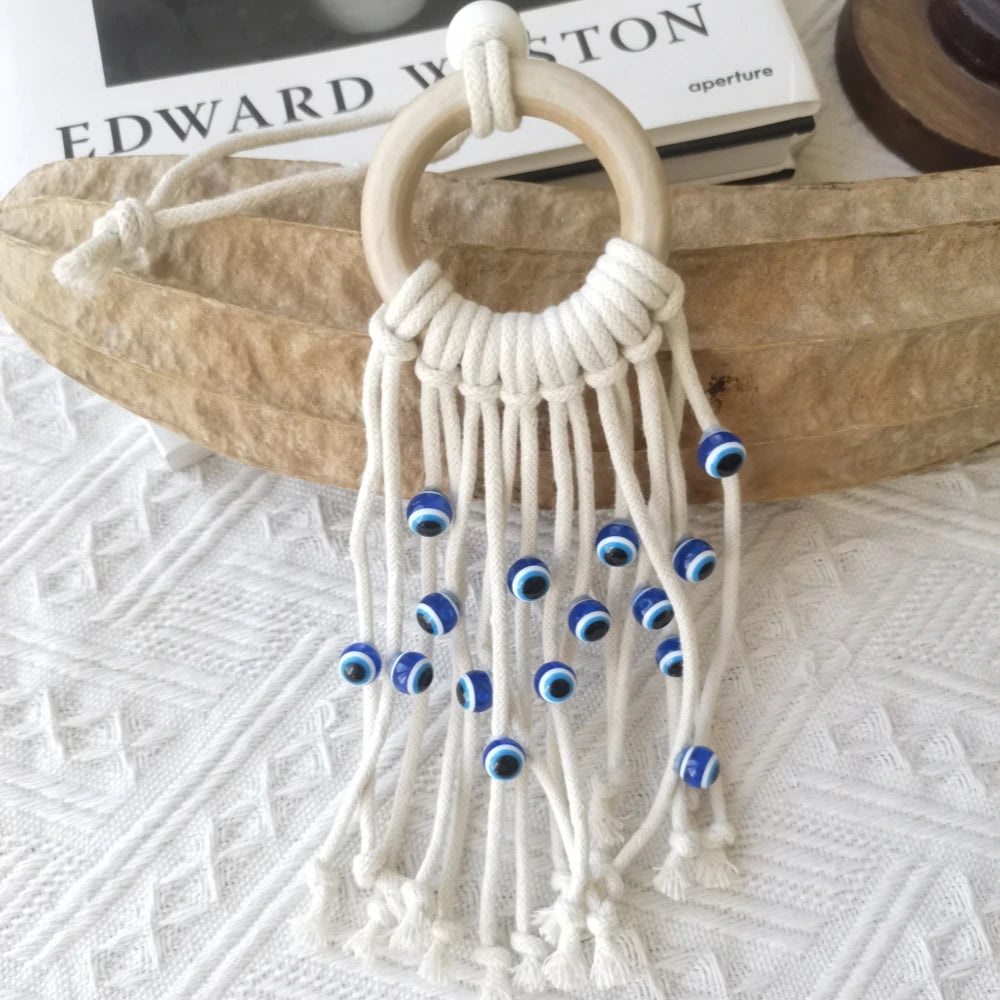 Tejesa Macrame Wall Hanging with Lucky Eye Turkish Evil Eye Cotton Woven Tapestry for Home Decor Bedroom Decoration House Gift