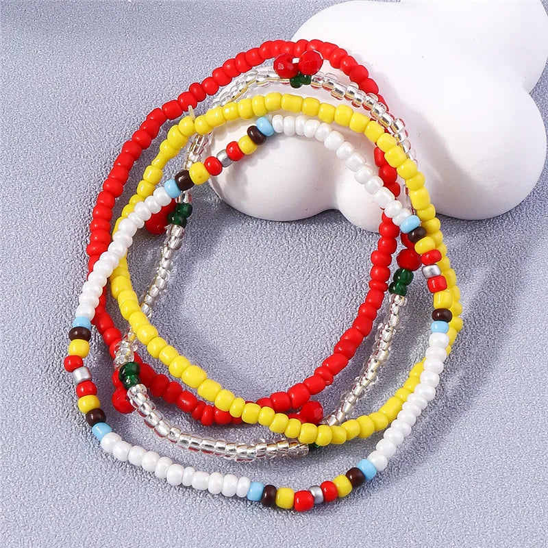 Bohemia Multilayer Colorful Beaded Bracelets Set For Women Heart Shell Flower Butterfly Charms Bracelet Summer Jewelry Gifts
