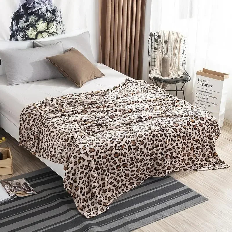 Super Soft Coral Fleece Flannel Blankets Leopard Stripe Printed Sofa Bed Bedspread Plaid Blankets