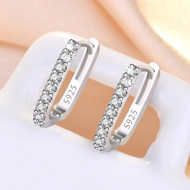 Hemasa  925 Sterling Silver Crystal Fashion Circle Hoop Earrings for Woman/ Wedding Party Gift