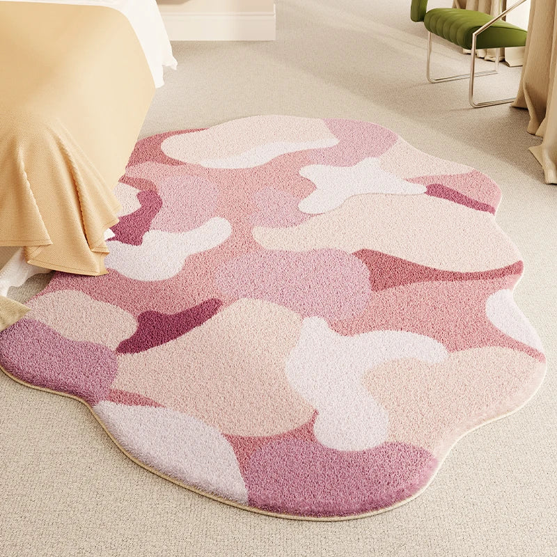 Irregular Shape Living Room Decoration Carpet Pink Pattern Rugs for Bedroom Thicken Plush Bedside Rug Home Fluffy Soft Floor Mat